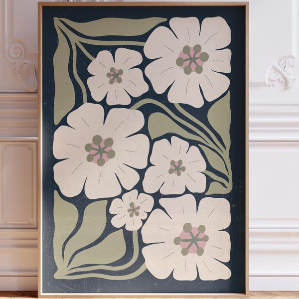 Nordic Wall Art 70s Retro Floral Print Mid Century Flowers in Matisse Style Abstract Floral Wall Art Scandinavian Retro Modern Floral Wall Poster