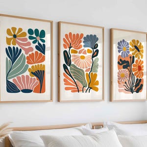 Matisse Blumen 3er Set Poster abstrakte florale Kunst Boho Wanddeko Skandinavische Wandkunst Nordische Art Wandschmuck moderne Wandkunst