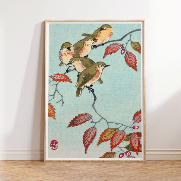 Vintage Print Birds on a branch Japan Poster Vögel Fine Art Print  Ukiyo-e Wanddekoration Wandschmuck Wandpposter Geschenkidee