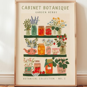 Botanik Poster Vintage | Kräuter & Erdbeeren | Cottagecore Küchenbild | Botanical Museum Poster  | Cottagecore Decor Scandi Wall Art