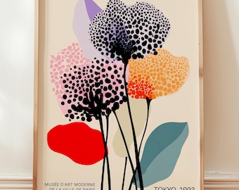 Yayoi Kusama Poster floreale Decorazione murale giapponese Stile a pois Stampa floreale moderna Arte murale giapponese ispirata a Kusama