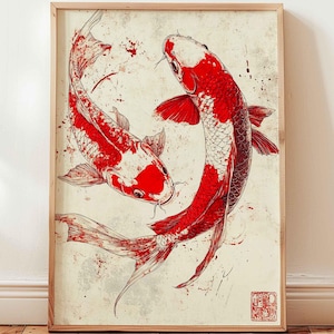 Koi Fish Print Wall Decoration Aesthetic Wall Art Vintage Wall Art Fine Art Print Japanese Art Koi Fish Poster Retro Wall Art