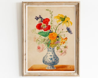 Stampa vintage con bouquet floreale, illustrazione di fiori, poster vintage, stampa artistica, decorazione murale floreale, idea regalo, decorazione da parete