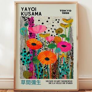 Yayoi Kusama Poster floreale Stampa artistica botanica colorata Decorazione murale giapponese Stampa artistica moderna Arte astratta Stile punti Stampa museale