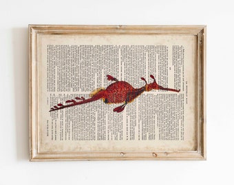 Seahorse Poster Vintage Style Dictionary Print Collage Retro Wall Decoration Maritime Wall Art Vintage Wall Decoration Picture Bathroom