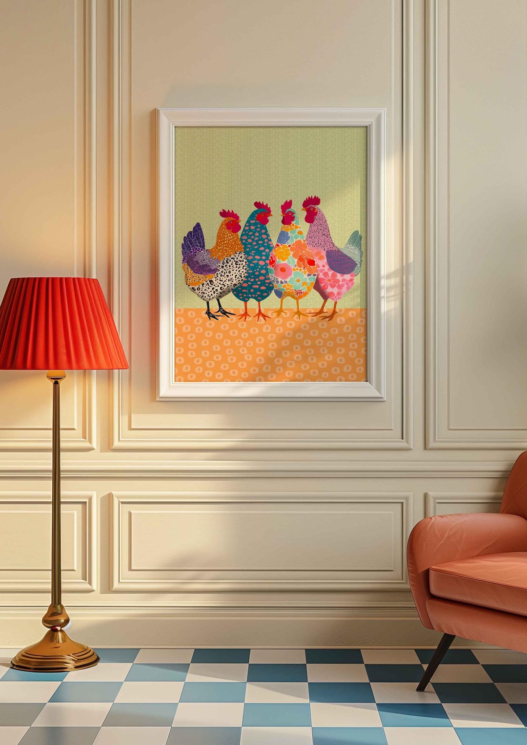 Funny Chicken Poster, Colorful Chicken Wall Art Print, Trendy Wall ...