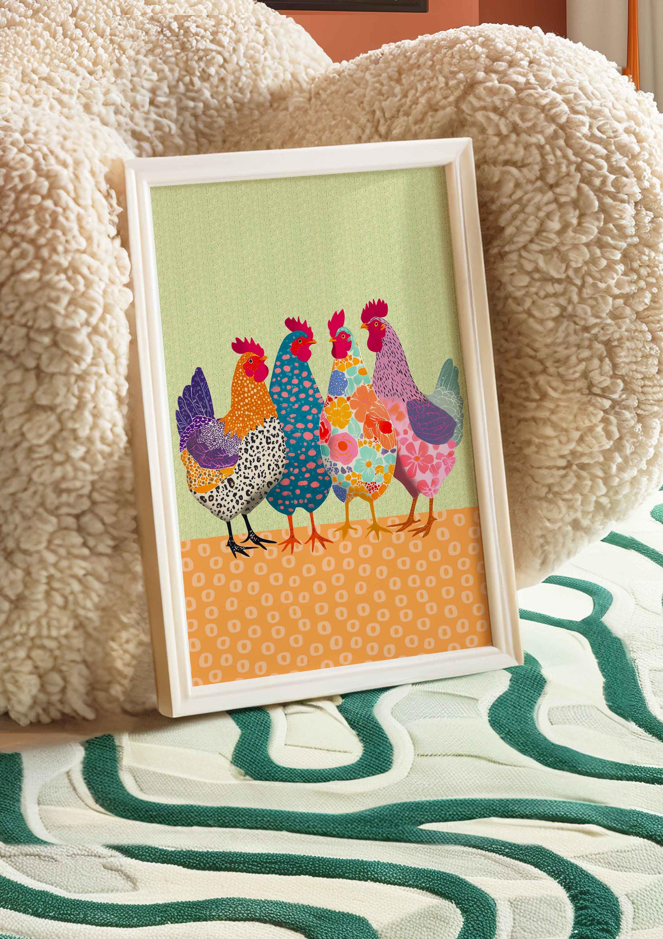 Funny Chicken Poster, Colorful Chicken Wall Art Print, Trendy Wall ...