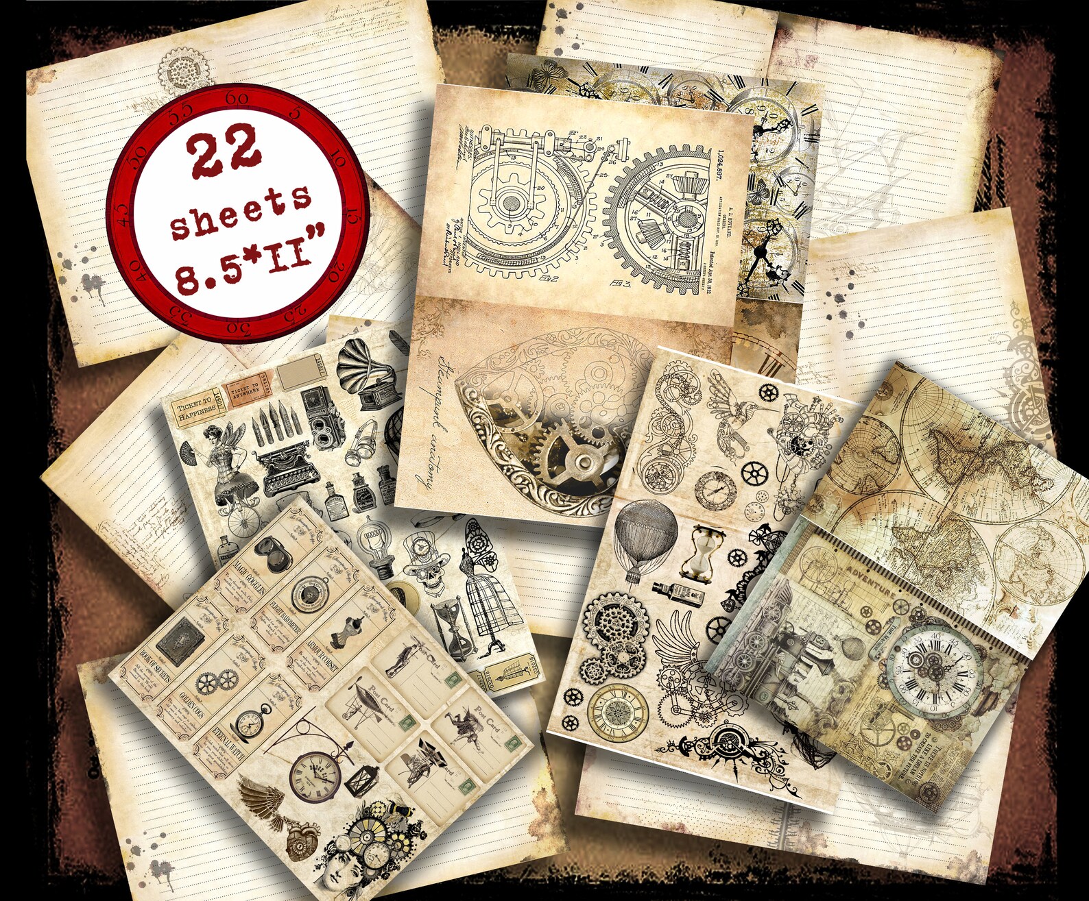 Steampunk junk journal kit printable steampunk ephemera | Etsy