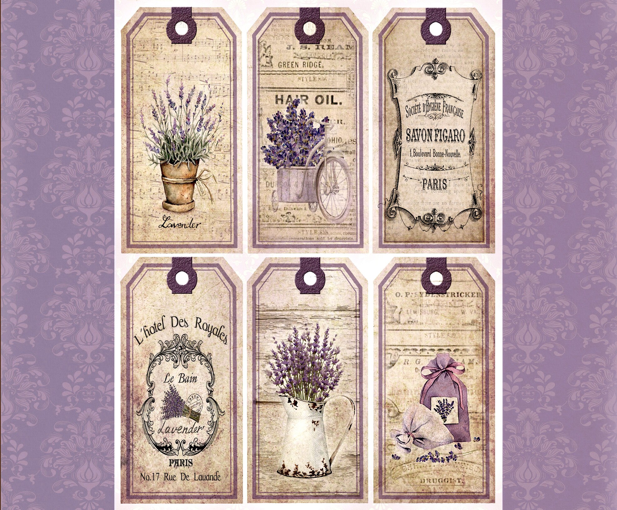 Vintage Lavender tags printable French Provence ephemera | Etsy