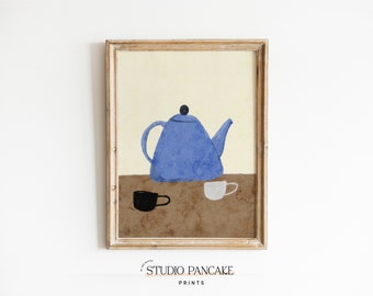 Tea Pot Kitchen Art | PRINTABLE Kitchen Wall Art, Modern Coffee Poster print, modern still life, eclectic colorful art, housewarming gift