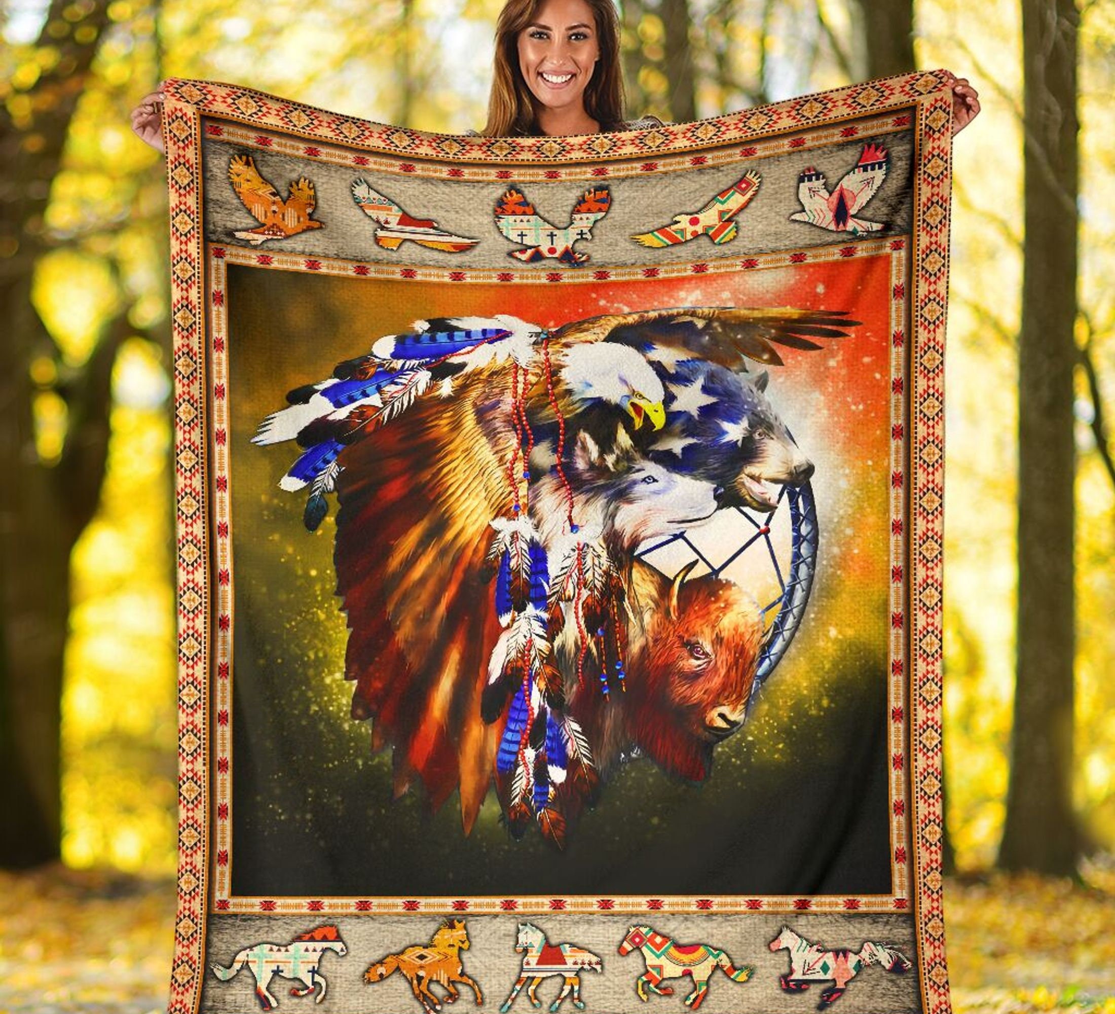 Native American Premium Blanket American Eagle Blanket Etsy