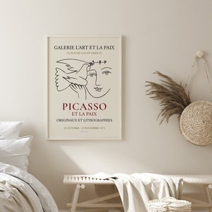 PABLO PICASSO | Picasso Exhibition Poster | Dove and Woman | Dove wall art | Minimal Line Drawing | Picasso Line Drawing art