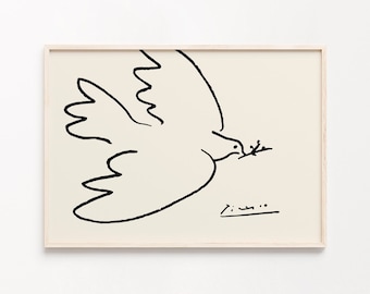 Picasso Dove Poster - Abstract Sketch - Dove Wall Art - Minimal Line Drawing - Neutral Home Decor