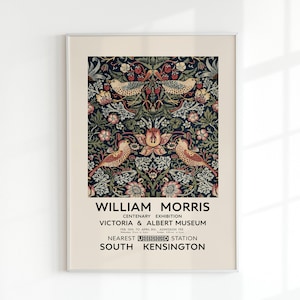 William Morris Exhibition Poster - Textile Wall Art - Home Decor - Strawberry and Bird - Mid Century Modern - Physical Art Print