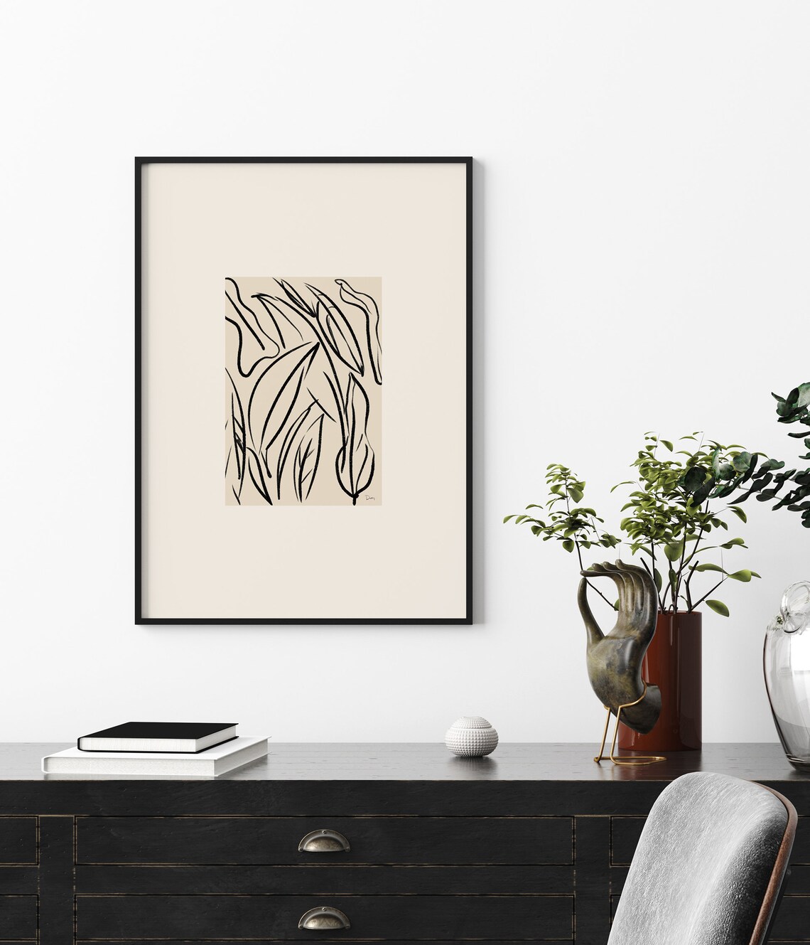 Modern Line Drawing Art | Botanical Wall Art | Leaves Painting | Modern ...