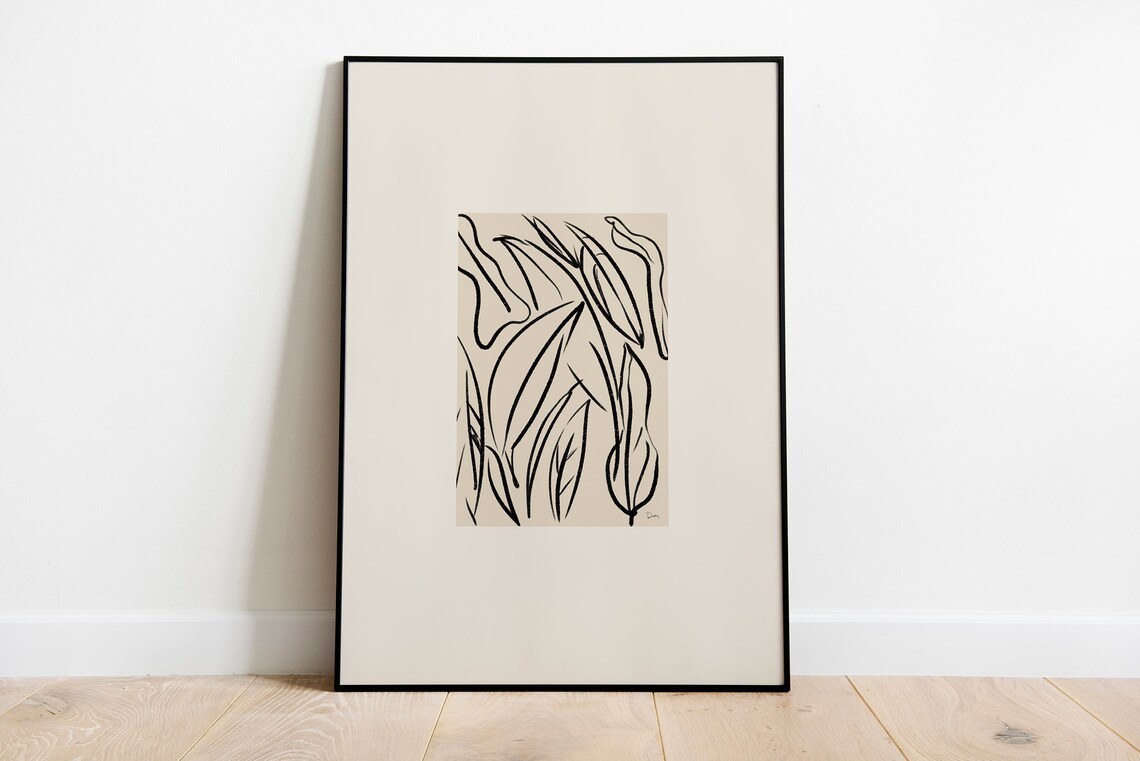 Modern Line Drawing Art | Botanical Wall Art | Leaves Painting | Modern ...