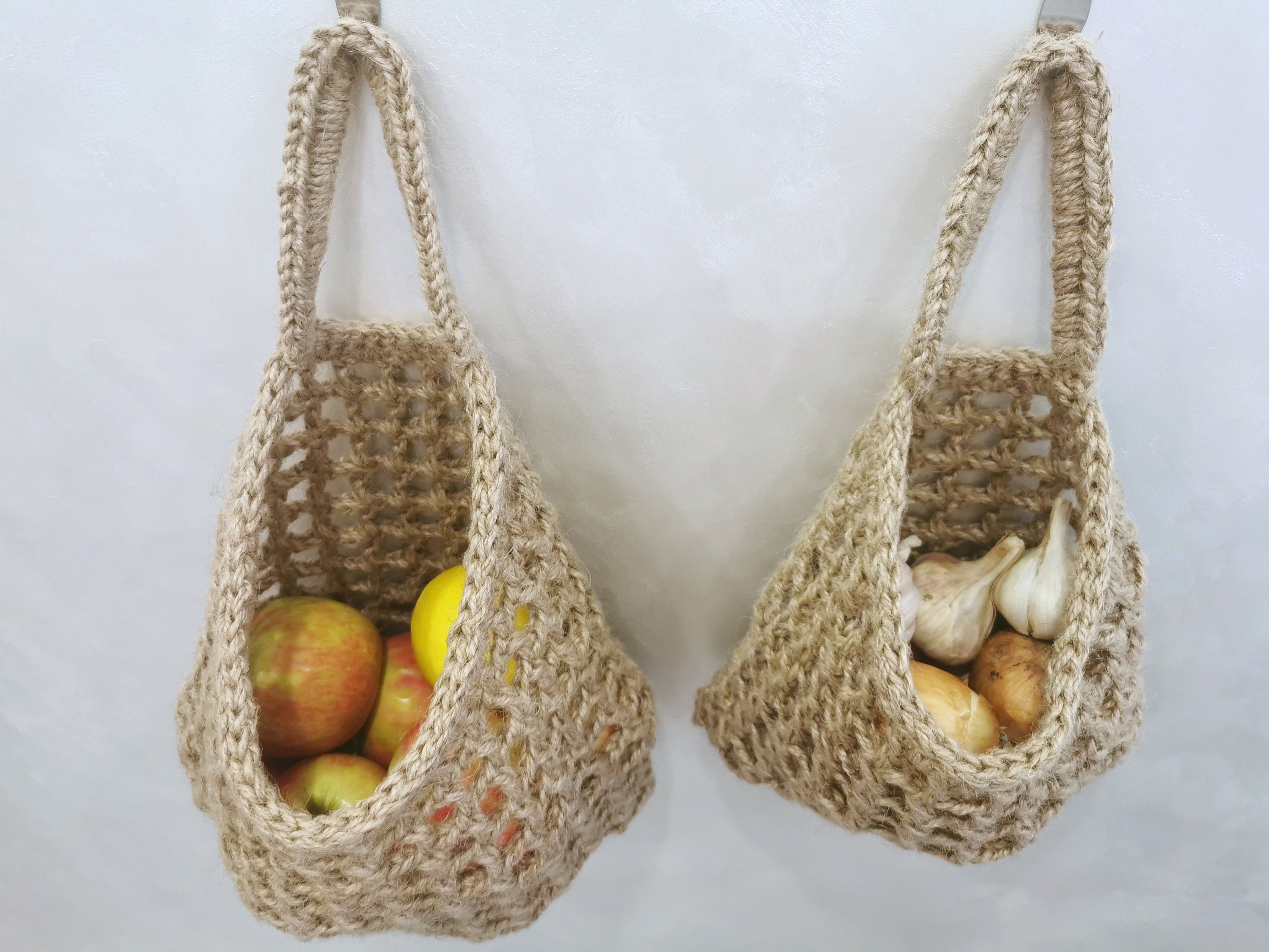 Large jute hanging fruit basket kitchen storage basket Etsy