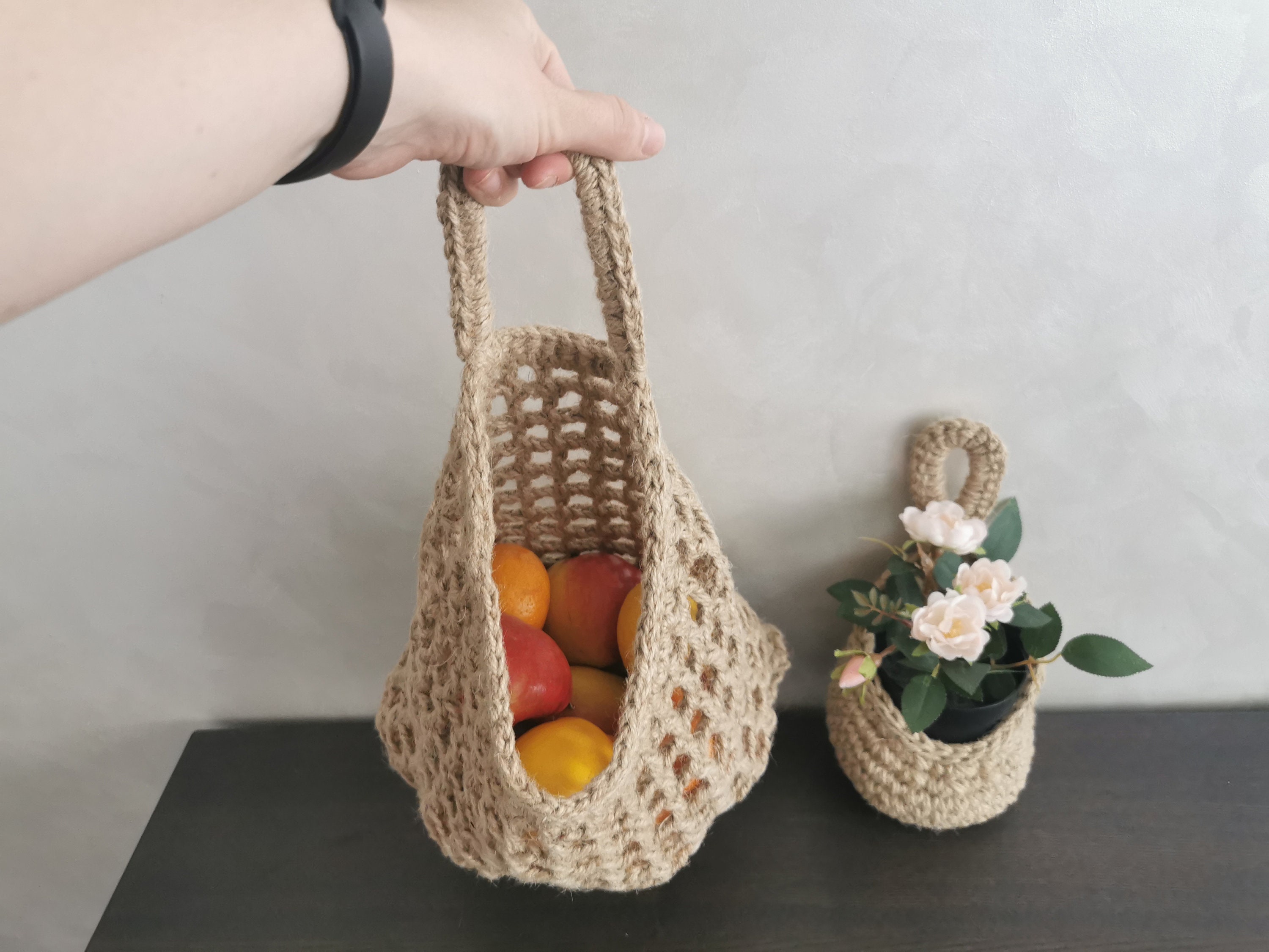 Large hanging basket jute rope basket eco food kitchen Etsy