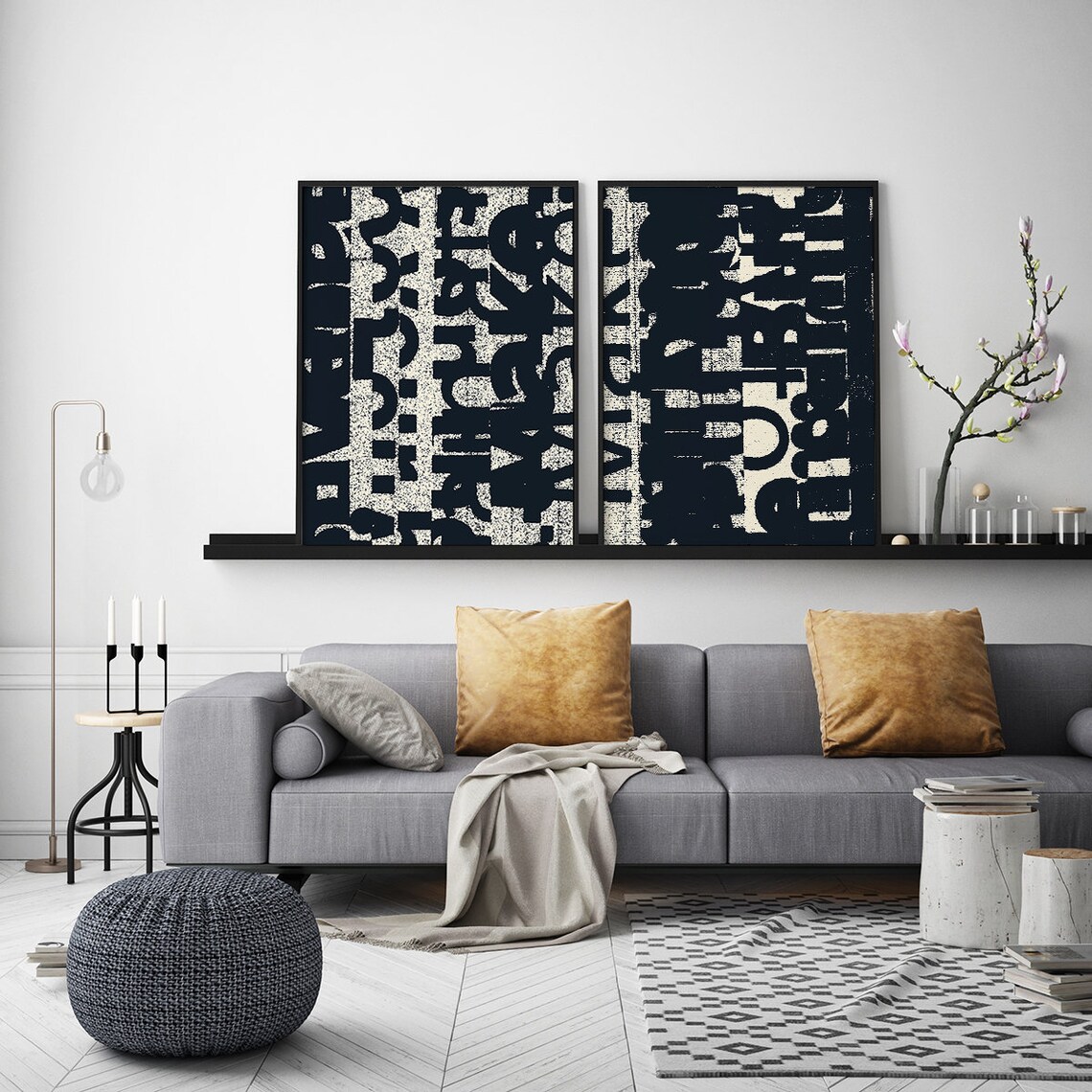 Black And White Art Boho Wall Decor Scandinavian Art Etsy
