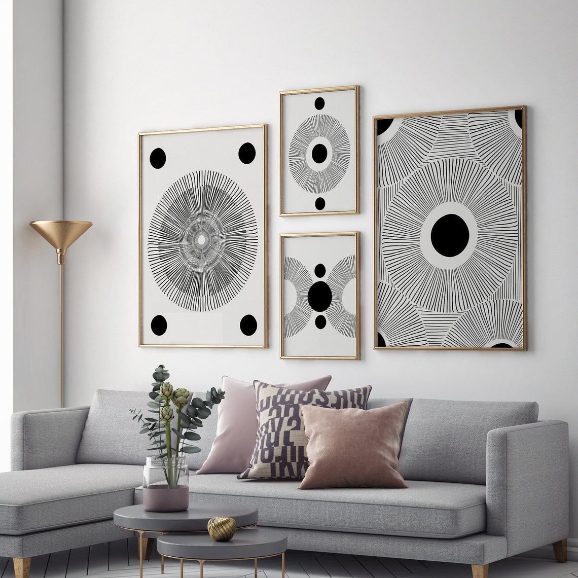 Scandinavian Art Black And White Art Line Art Abstract Wall Etsy