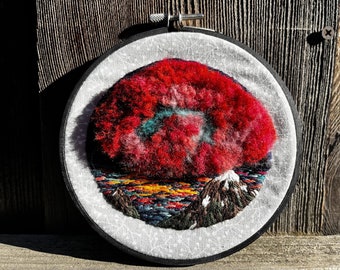 Finished Embroidery Hoop: Red Sky At Night, Mountain Sailors Delight