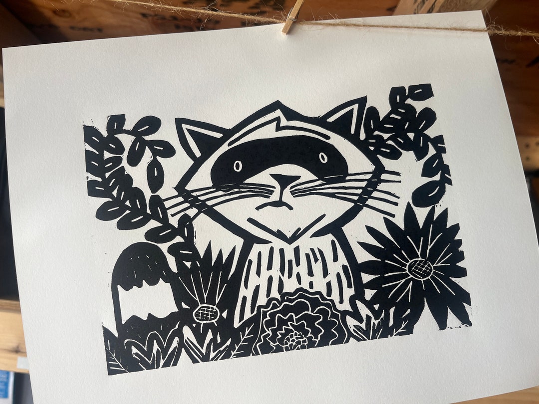 Handcrafted Linocut Print Banded Flower Theif Etsy