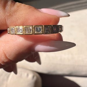 Carre cut diamond half eternity 18k gold band