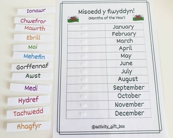 A4 WELSH Velcro Months of the Year | Welsh Learner | Laminated Learning Resources |
