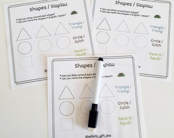 WELSH Fun Size Shapes | Learning Resource | Early Years | Reusable | Trace of the shape | Dotted Line | Laminated with Pen