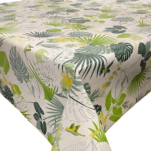 Green Tropical Birds PVC Vinyl Tablecloth Cover Indoor Outdoor Garden Use Wipe Clean Table Protector Cloth Oilcloth- All Sizes Shapes
