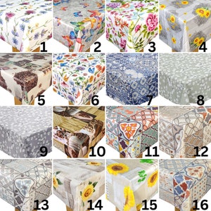Tablecloth PVC Vinyl - Many Designs - Cover Indoor Outdoor Use Wipe Clean Table Protector Cloth Floral Oilcloth Tiles Coffee Sunflowers