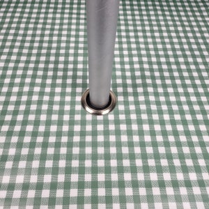 140cm Round PVC Tablecloth with Parasol Hole - Green Check - Garden Tablecloth Outdoor Vinyl