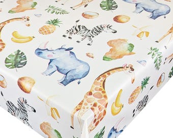 Fun Safari Zoo Animals PVC Vinyl Tablecloth Cover Indoor Outdoor Use Wipe Clean Table Protector Cloth Oilcloth- All Sizes Shapes