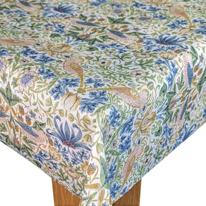 William Morris Oilcloth Tablecloth- Rectangle Round Square Oval - Strawberry Thief Apple Blush Matte Traditional oilcloth table covering