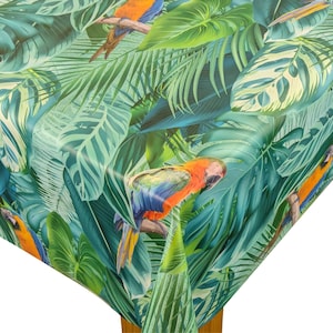 Parrot Rainforest Teal PVC Vinyl Tablecloth Cover Indoor Outdoor Garden Use Wipe Clean Table Protector Cloth Oilcloth- All Sizes Shapes