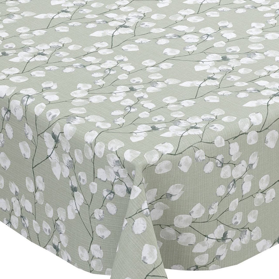 Tablecloth PVC Vinyl Blossom Tree Sage Cover Indoor Outdoor Use Wipe