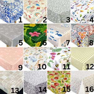 May include: A collection of 16 different tablecloths featuring a variety of patterns and colours. The tablecloths include designs such as floral, geometric, animal print, and abstract patterns. The tablecloths are made from a durable, waterproof material and are ideal for indoor or outdoor use.
