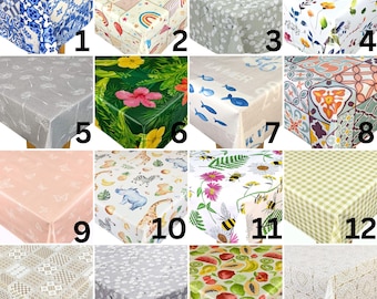 Tablecloth PVC Vinyl - Many Designs - Cover Indoor Outdoor Use Wipe Clean Table Protector Cloth- Flowers , Butterflies, Handcrafted , Love