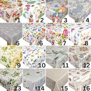 Tablecloth PVC Vinyl - Many Designs - Cover Indoor Outdoor Use Wipe Clean Table Protector Cloth- Flowers , Butterflies, Handcrafted , Love