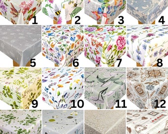 Tablecloth PVC Vinyl - Many Designs - Cover Indoor Outdoor Use Wipe Clean Table Protector Cloth- Flowers , Butterflies, Handcrafted , Love