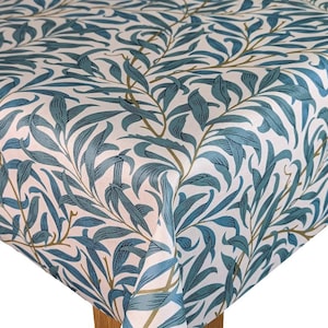 William Morris Oilcloth Table cloth- Rectangle Round Square Oval - Willow Bough Teal Matte Finish Traditional oilcloth table covering