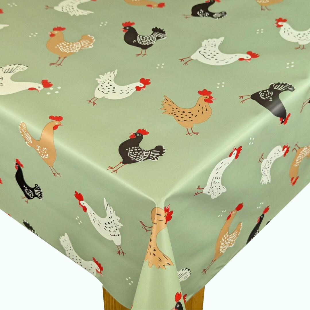 Playful Chickens Green PVC Vinyl Tablecloth Cover Indoor Outdoor Garden ...