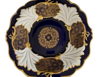 ドイツ製ヴィンテージ　Weimar　コバルトブルー　金彩花模様【稀少品・未使用】 Vintage Echt Weimar Kobalt “jutta” 9.5″ Cobalt Blue & Gold Rimmed