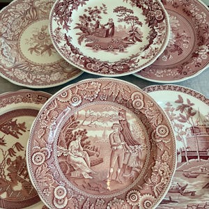 Set di 6 piatti da portata Spode Cranberry Transferware della collezione Archives/Serie Georgiana/Ironstone Inglese