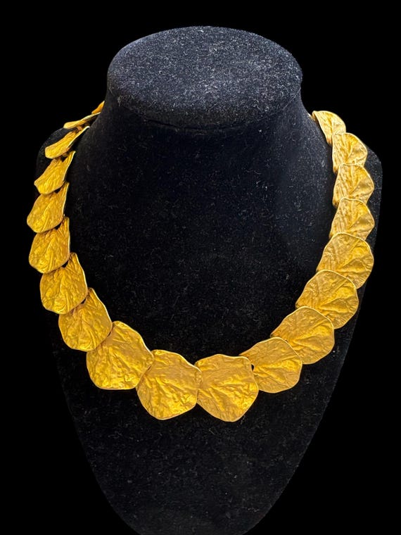 Kenneth Jay Lane Vintage 1990’s Gold Matte Ginkgo… - image 1