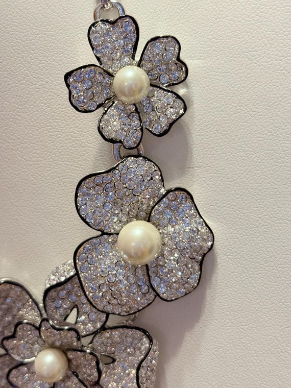 Kenneth Jay Lane/ KJL/ Pave Crystal with Faux Pea… - image 3