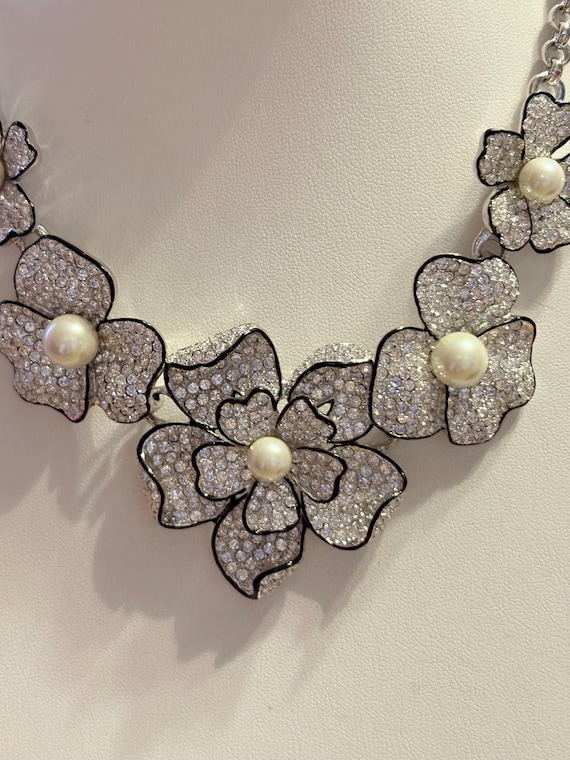 Kenneth Jay Lane/ KJL/ Pave Crystal with Faux Pea… - image 2