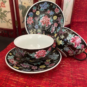 Jingdeshen NoirMilleFleur Dishware/Famille Rose/Drinkware/ Vintage/