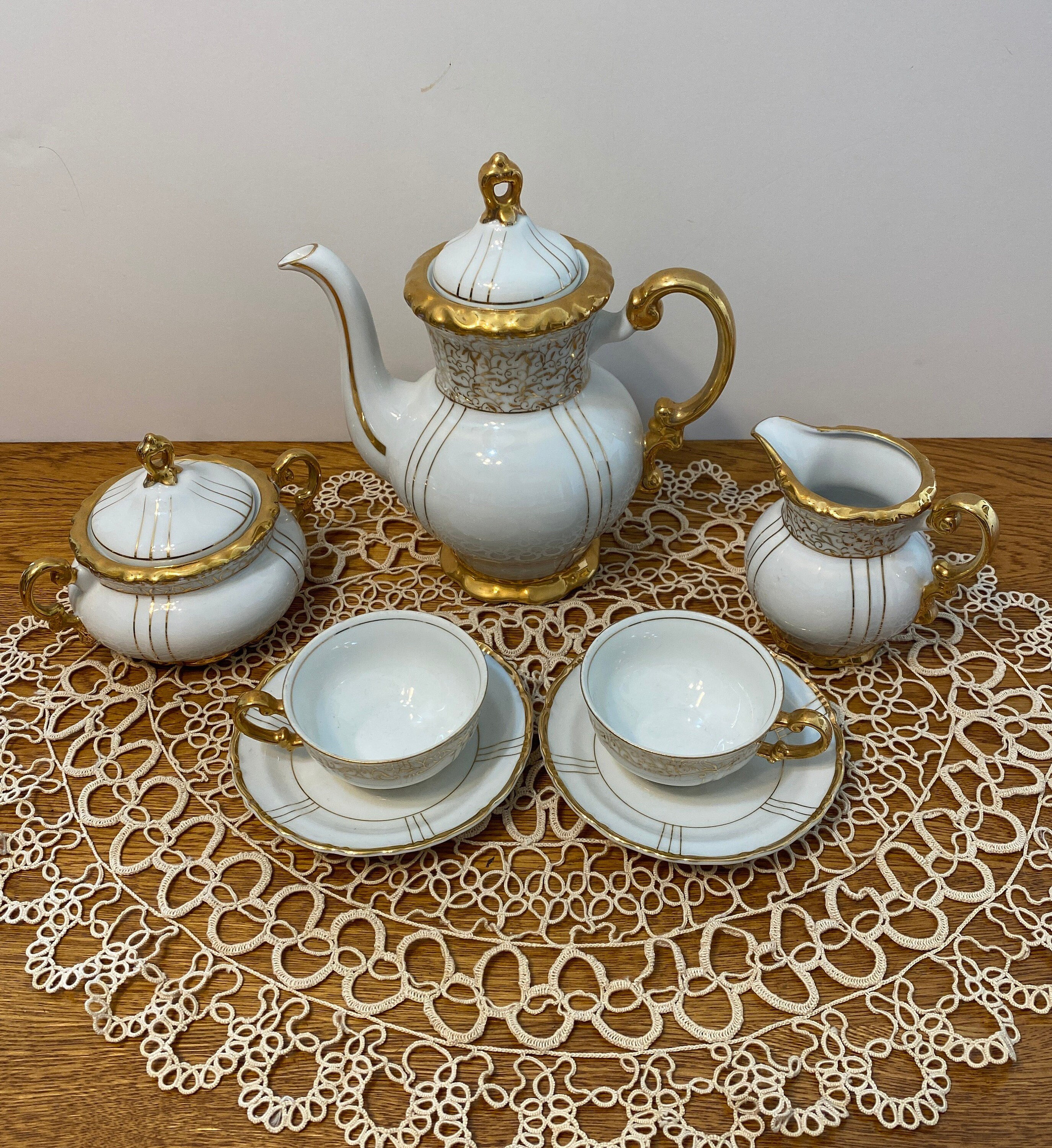 【新品】double W007 vintage set tee |ovy VICTORA China Japanese Moriage Dragonware Tea Set Teapot w/Lid 6
