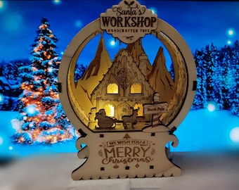 Santa&#39;s workshop lamp laser ready file 3mm / svg / dfx / lbrn / ai / files included in download